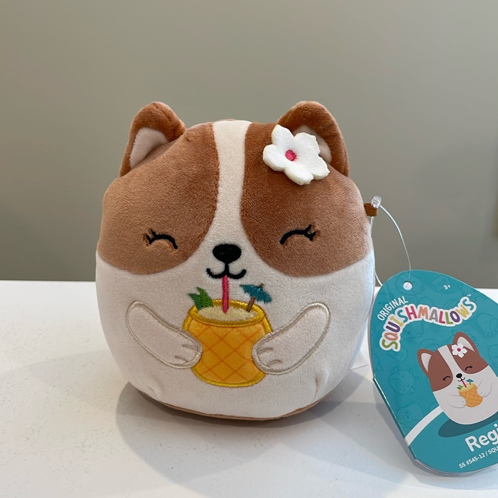 NWT 5” Regina the Corgi Dog Drinking Tropical Drink🍍Squishmallow